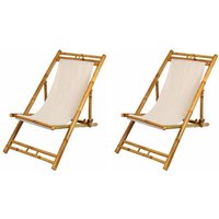 2x Bambus Relax Liegestuhl Beige Strandstuhl Terrassenliege Gartenstuhl 60x135cm von BURI