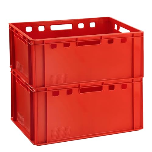 BURI 2x Fleischkiste E3 große Lagerkiste 60x40x30 cm lebensmittelecht robust stapelbar Eurobox aus Deutschland, rot von BURI