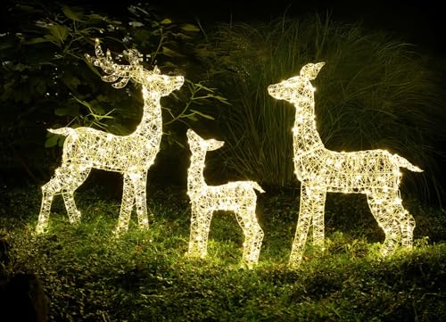 3er Set LED Rentiere Rentierfamilie 700 LEDs mit Timer Weihnachtsdeko Outdoor von BURI