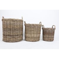 BURI 3er Set Weidenkörbe rund aus Holz Blumentopf Tragekorb 58cm von BURI