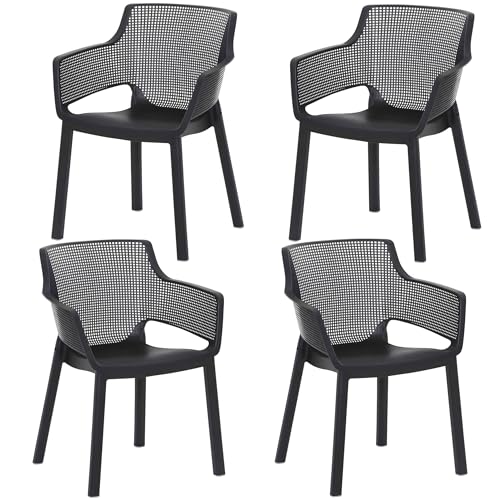4X Gartenstühle Stapelstuhl Easy Bistrostühle Terrassenstühle - Stapelsessel 80cm Balkonstühle Kunststoff Gartenstuhl mit Armlehnen anthrazit stapelbar, wetterfest Garten, Terrasse & Balkon von BURI