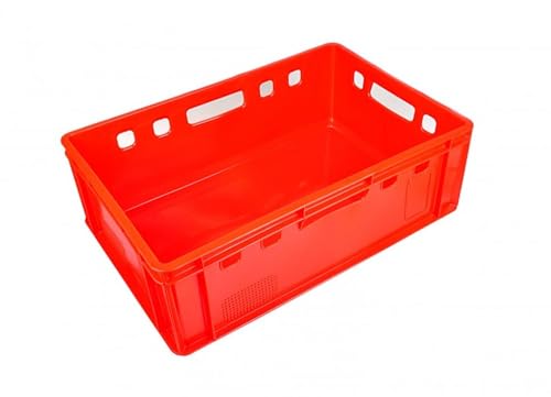 BURI 5x Eurofleischkiste E2 rot 60x40x20cm Fleischerkiste lebensmittelecht, robust, stapelbar - Universal Lagerkiste Eurobox aus Deutschland von BURI