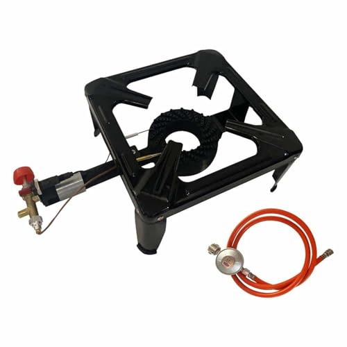 BURI BBQ Gaskocher Hockerkocher mit Piezozünder Wokbrenner Wok 47x30cm Campingkocher mit Schlauch Druckregler - 4 beiniger Gas Kocher Gusseisen Outdoor von BURI