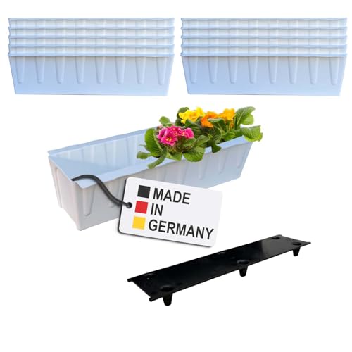 BURI 10 Euro-Paletten Blumenkästen-Einsätze inkl. Bewässerungsmatte | 37,3cm Weiß | Pflanzkasten für Europalette Palette | Balkonkasten | Blumentopf | aus stabilen Kunststoff | Made in Germany von BURI