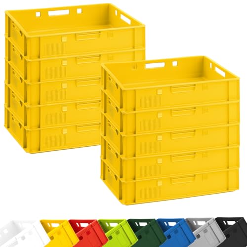 BURI 10 Stück Eurobox 60x40 cm -made in Germany- Stapelboxen E1 stapelbare Aufbewahrungsboxen flach lebensmittelecht Boxen Aufbewahrung Sortierbox Box stapelbar Fleischkiste Ordnungsboxen (Gelb) von BURI