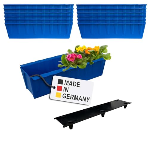 BURI 12 Euro-Paletten Blumenkästen-Einsätze inkl. Bewässerungsmatte | 37,3cm Blau | Pflanzkasten für Europalette Palette | Balkonkasten | Blumentopf | aus stabilen Kunststoff | Made in Germany von BURI