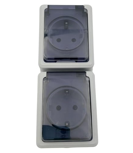 BURI 2 Fach Steckdose Klapp-Deckel Doppelsteckdose 16 A / 250 V / IP44 Aufputz grau, Variante:vertikal von BURI