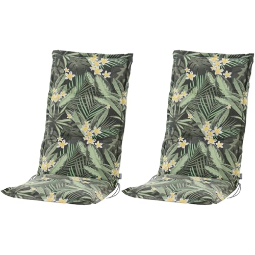 BURI 2X Auflagen Set Hochlehner für Gartenstühle 120x48x7cm Sesselauflagen Polster UV Lichtecht - Gartenstuhlauflagen Dschungel Muster Stuhlkissen mit Dicker Schaumstoff Füllung (Grün) von BURI