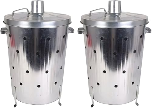 BURI 2 Stück Verbrennungstonne 75L je 47x74cm Metall verzinkt mit Deckel Feuertonne Garten Feuerschale Terrassenofen Feuerschalen für den Garten Feuerkorb Körbe Feuerstelle Outdoor Ofen Terrasse von BURI