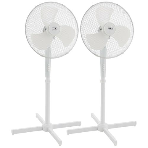 BURI 2x Leiser Standventilator 57 dB | Höhenverstellbar 105–122 cm | 3 Stufen | 80° Oszillation | Ø 40 cm | 40W energiesparend | Neigungswinkel einstellbar | Silent-Ventilator weiß von BURI