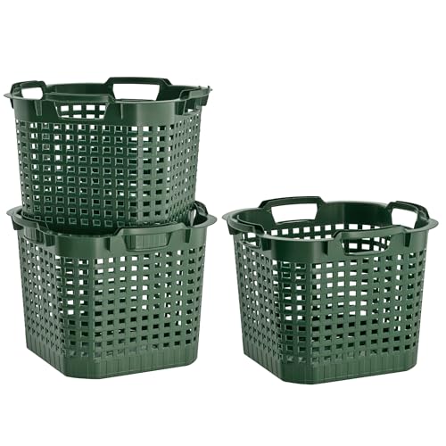 BURI 3x Erntekorb Gartenkorb lebensmittelecht - 25L Kartoffelkorb Obstkorb Laubkorb grün, drehstapelbar, extrem robust von BURI
