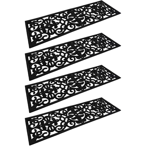BURI 4X Gummi Stufenmatten in Gussoptik 76,3 x 25,5cm - Treppenstufen Matten Stufenmatten innen und außen - Gummimatte rechteckig in schwarz von BURI