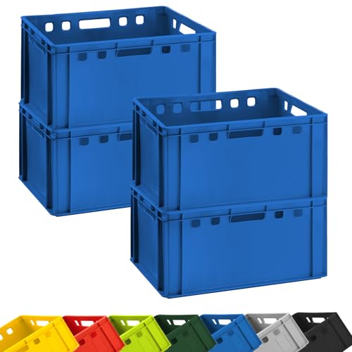 BURI 4x Fleischkiste E3 Metzgerkiste 60x40x30 cm lebensmittelecht, robust, stapelbar - Eurokisten Lagerkisten Stapelkiste aus Deutschland (Blau) von BURI