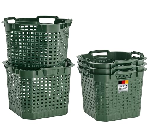 BURI 5x Erntekorb Gartenkorb lebensmittelecht - 25L Kartoffelkorb Obstkorb Laubkorb grün, drehstapelbar, extrem robust von BURI