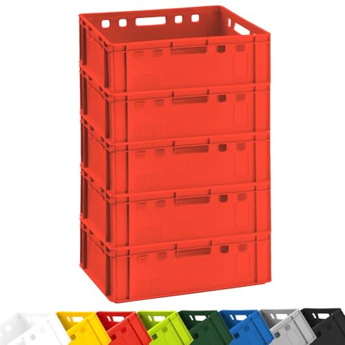 BURI 5x Fleischkiste E2 Metzgerkiste 60x40x20cm lebensmittelecht, robust, stapelbar - Universal Lagerkiste Eurobox aus Deutschland, Rot von BURI