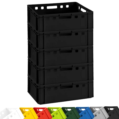 BURI 5x Fleischkiste E2 Metzgerkiste 60x40x20cm lebensmittelecht, robust, stapelbar - Universal Lagerkiste Eurobox aus Deutschland, Schwarz BURI 5x Fleischkiste E2 Metzgerkiste 60x40x20cm lebensmittelecht, robust, stapelbar - Universal Lagerkiste Eurobox aus Deutschland, Schwarz von BURI