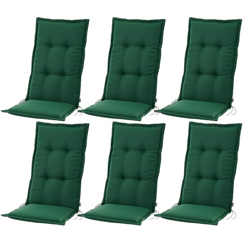 BURI 6X Auflagen Set Hochlehner für Gartenstühle 120x48x7cm Sesselauflagen Polster UV Lichtecht - Gartenstuhlauflagen Stuhlkissen mit Dicker Schaumstoff Füllung (Dunkelgrün) von BURI