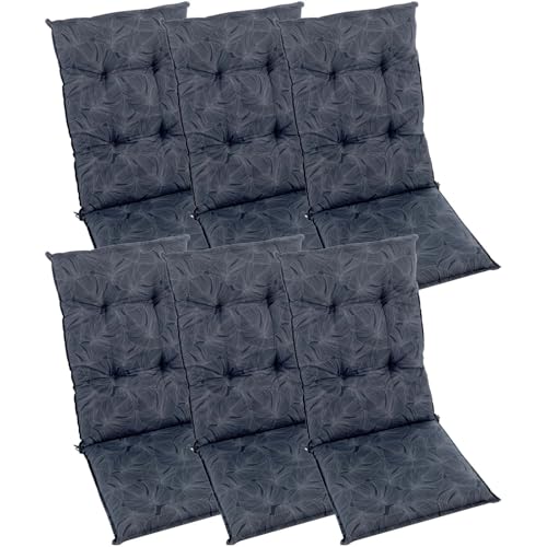 BURI 6X Gartenstuhlauflagen Hochlehner 115x50cm I extra 8cm Dicke Komfort Sitzauflagen I Made in Europe I Stuhlauflagen für Hochlehner Gartenstuhl I Polster für Gartenmöbel I Anthrazit von BURI