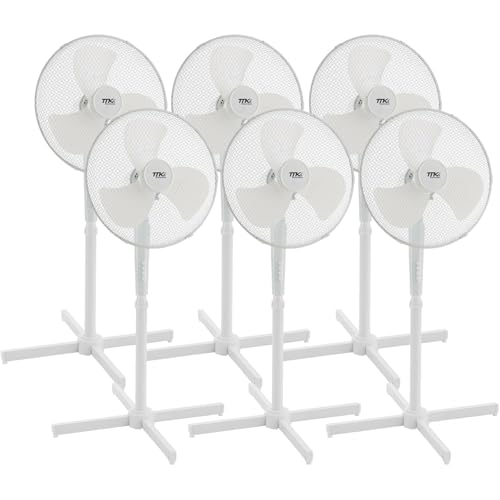 BURI 6x Leiser Standventilator 57 dB | Höhenverstellbar 105–122 cm | 3 Stufen | 80° Oszillation | Ø 40 cm | 40W energiesparend | Neigungswinkel einstellbar | Silent-Ventilator weiß von BURI