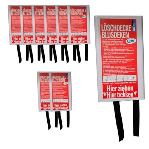BURI 9 Feuerlöschdecken inkl. Wandhalterung, Feuerlöschdecke, Feuerschutzdecke, Notfall-Überlebens-Sicherheitsabdeckung für Küche, Fiberglasdecke, je 110 x 110 cm (1,2m²) von BURI