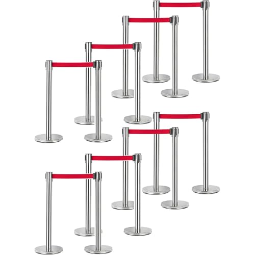 BURI Absperrpfosten 8er Set | Edelstahl Gurtpfosten mit 2m rotem Sperrgurt | Personenleitsystem & Absperrständer für Events, Geschäfte & öffentliche Bereiche BURI Absperrpfosten 8er Set | Edelstahl Gurtpfosten mit 2m rotem Sperrgurt | Personenleitsystem & Absperrständer für Events, Geschäfte & öffentliche Bereiche von BURI