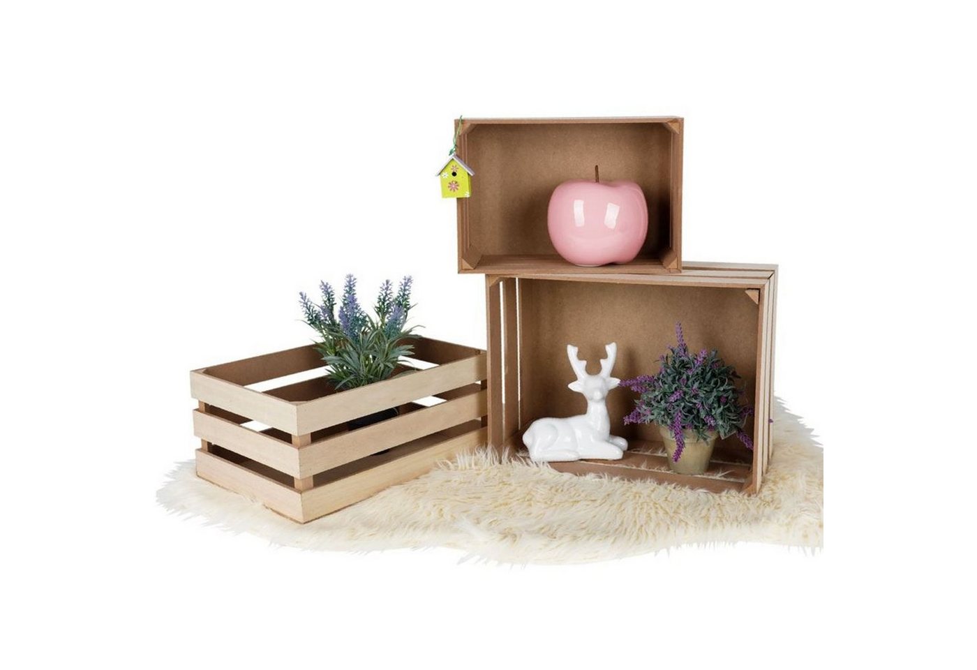 BURI Aufbewahrungsbox Dekokisten-Set 3-teilig Holzkisten Holzbox Obstkisten Beistelltisch Au von BURI