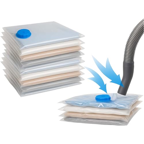 BURI Basics XL Vakuumbeutel für Kleidung – 8er Pack Jumbo 100x80 cm – Luftdichtes Ventil, Reißverschluss, transparent von BURI