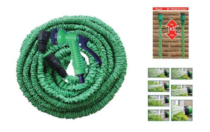 BURI Gartenschlauch Flexibler Gartenschlauch 15m Gartenbrause Wasserschlauch Flexischlauch von BURI
