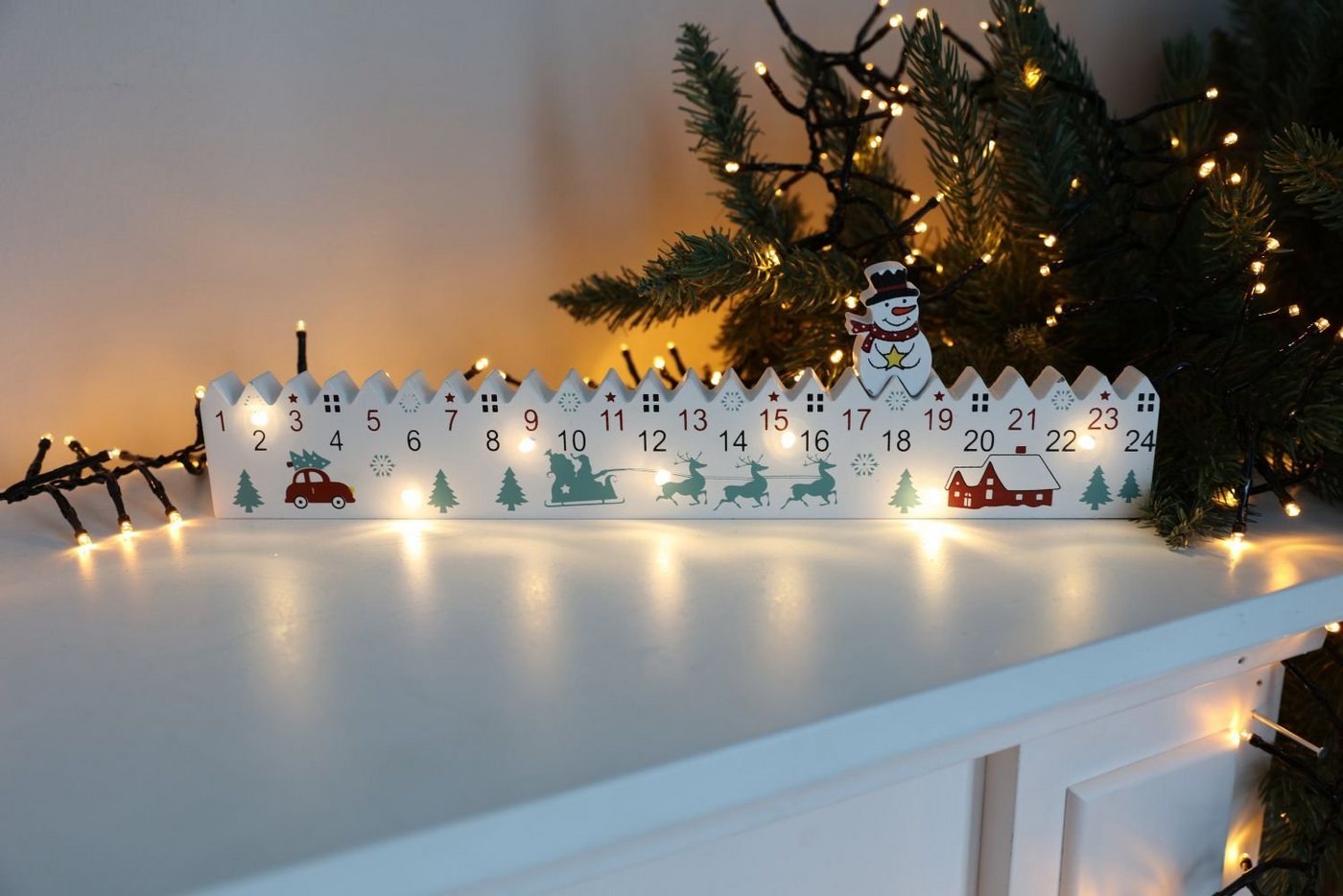 BURI Dekofigur 12x LED Adventskalender aus Holz Weihnachtskalender Weihnachtsdeko von BURI