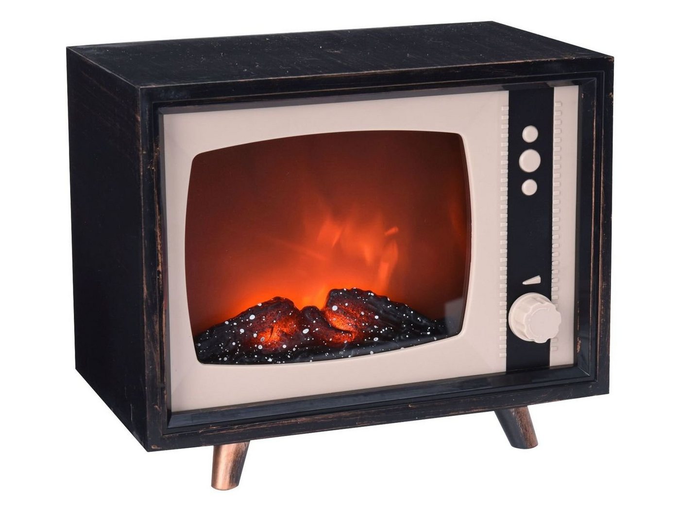 BURI Dekofigur 4x LED Kamin Fernseher Nostalgie Kaminfeuer Tischkamin Flammeneffekt von BURI