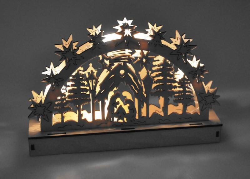 BURI Dekofigur Holz-Schwibbogen 5 LEDs Lichterbogen Weihnachtsdeko Fensterdeko Advent von BURI