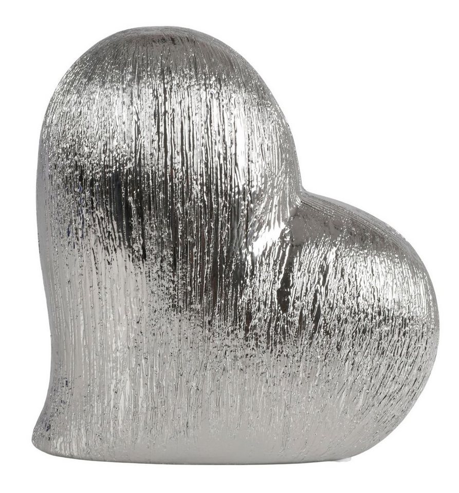 BURI Dekofigur Keramik Deko-Herz in Silber Dekoelement Dekoration Raumschmuck Deko von BURI