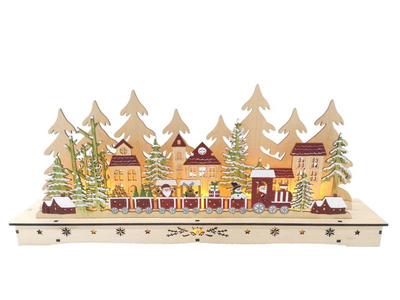 BURI Dekofigur LED Holz Weihnachtsszenerie 55cm Weihnachtslandschaft Weihnachtsdeko von BURI