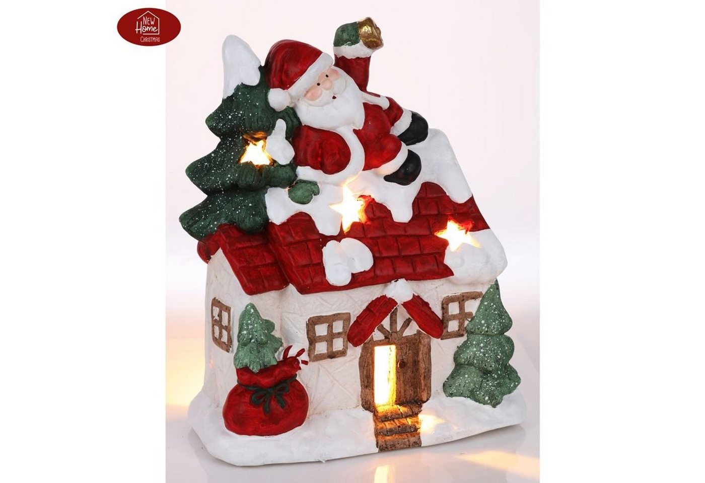 BURI Dekofigur Weihnachtshaus mit Weihnachtsmann und Tannenbaum 36cm Teelichthalter von BURI