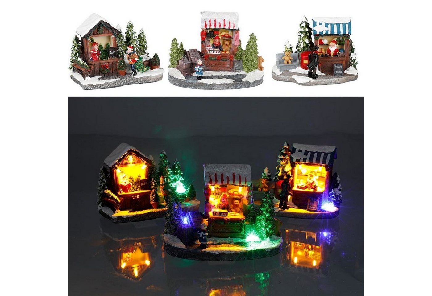 BURI Dekofigur Winterlicher Deko-Verkaufsstand mit 4 bunten LEDs von BURI