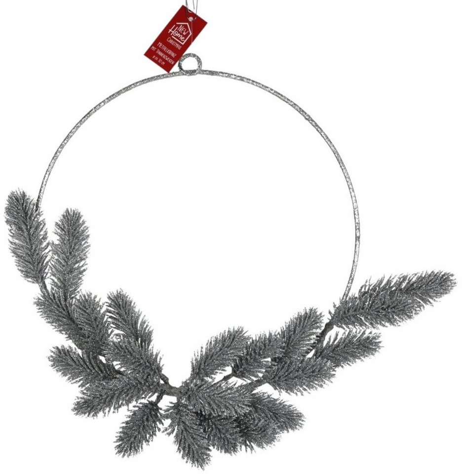 BURI Dekokranz Weihnachten Metallkranz silber 30cm mit Tannenzweigen Advent Dekoratio von BURI
