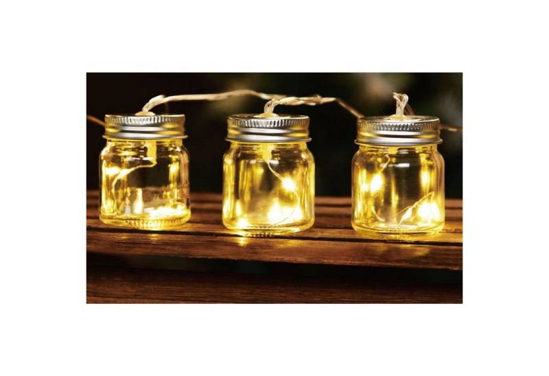 BURI Lichterkette Solar-Party-Lichterkette mit 8 LED Einmachgläser warmweiß mit Blinklic von BURI