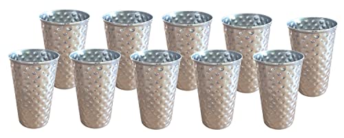 BURI 10 Stück Trinkbecher Edelstahl Becher 500ml 10er-Set gehämmert Trinkbecher Metallbecher Camping Party Mehrweg Mehrwegbecher wiederverwendbar bruchsicher stapelbar silberfarben von BURI