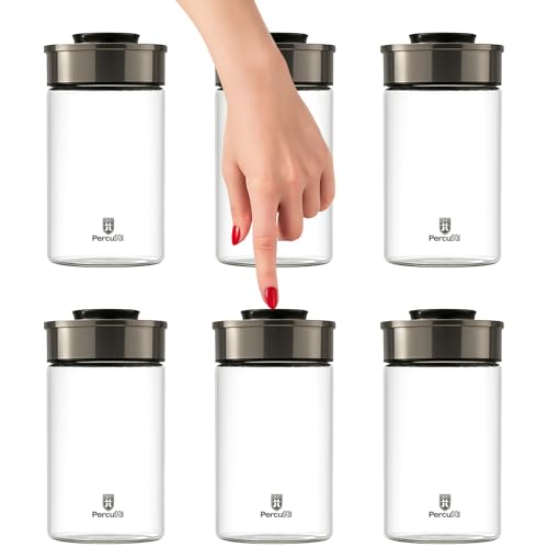 BURI Einmachglas Vorratsglas Vakuumglas 6er Set 1300ml | Vorratsdosen Glas mit Edelstahl Deckel & Vakuum Klick-Mechanismus | Luftdicht mottensicher stapelbar spülmaschinenfest auslaufsicher von BURI