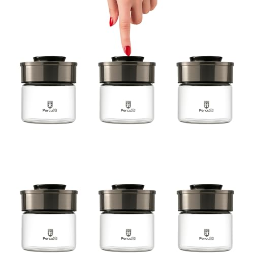 BURI Einmachglas Vorratsglas Vakuumglas 6er Set 450ml | Vorratsdosen Glas mit Edelstahl Deckel & Vakuum Klick-Mechanismus | Luftdicht mottensicher auslaufsicher stapelbar spülmaschinenfest von BURI