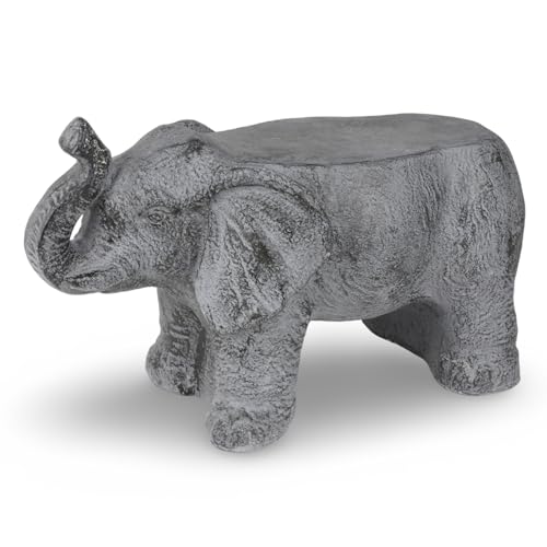 BURI Elefant Beistelltisch 51x25x32cm Blumenhocker Blumenständer Deko aus Magnesia Grau von BURI