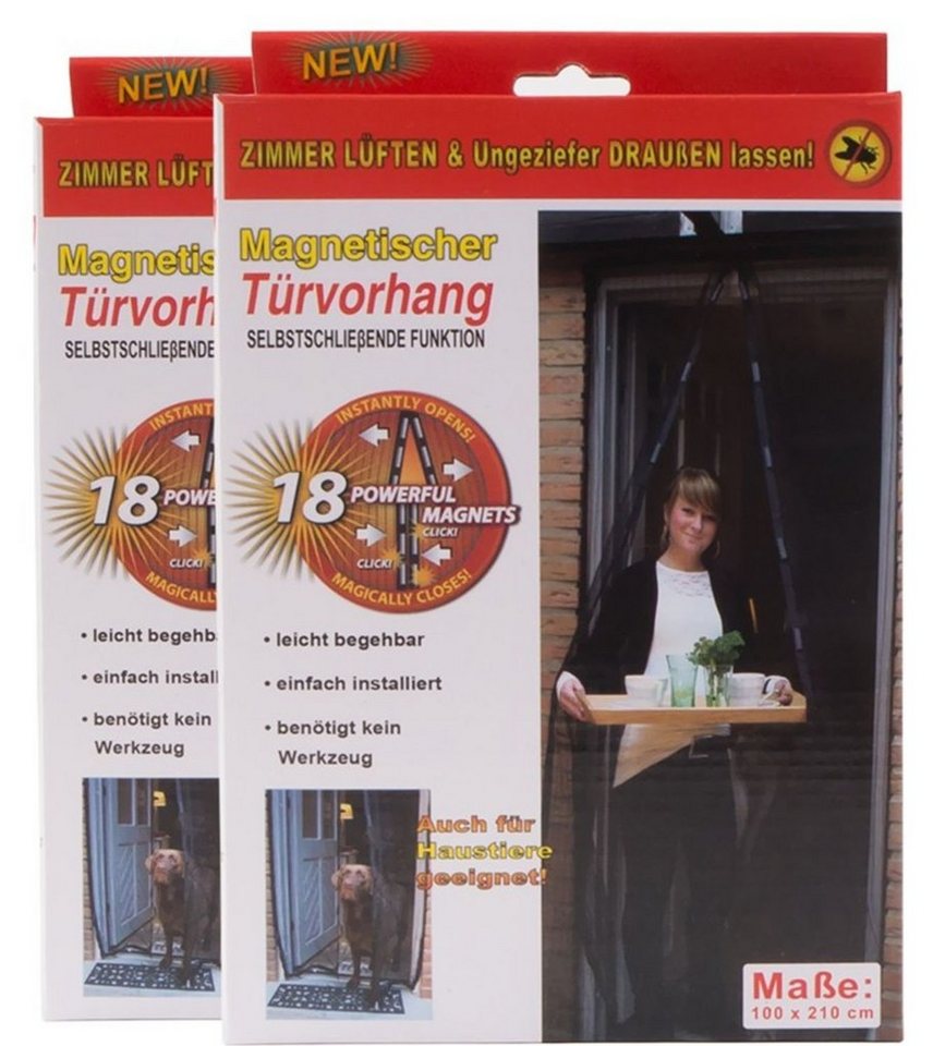 BURI Fliegengitter-Gewebe 2x Insektenschutz Tür 210x100cm Türvorhang magnetisch Fliegengitter An von BURI