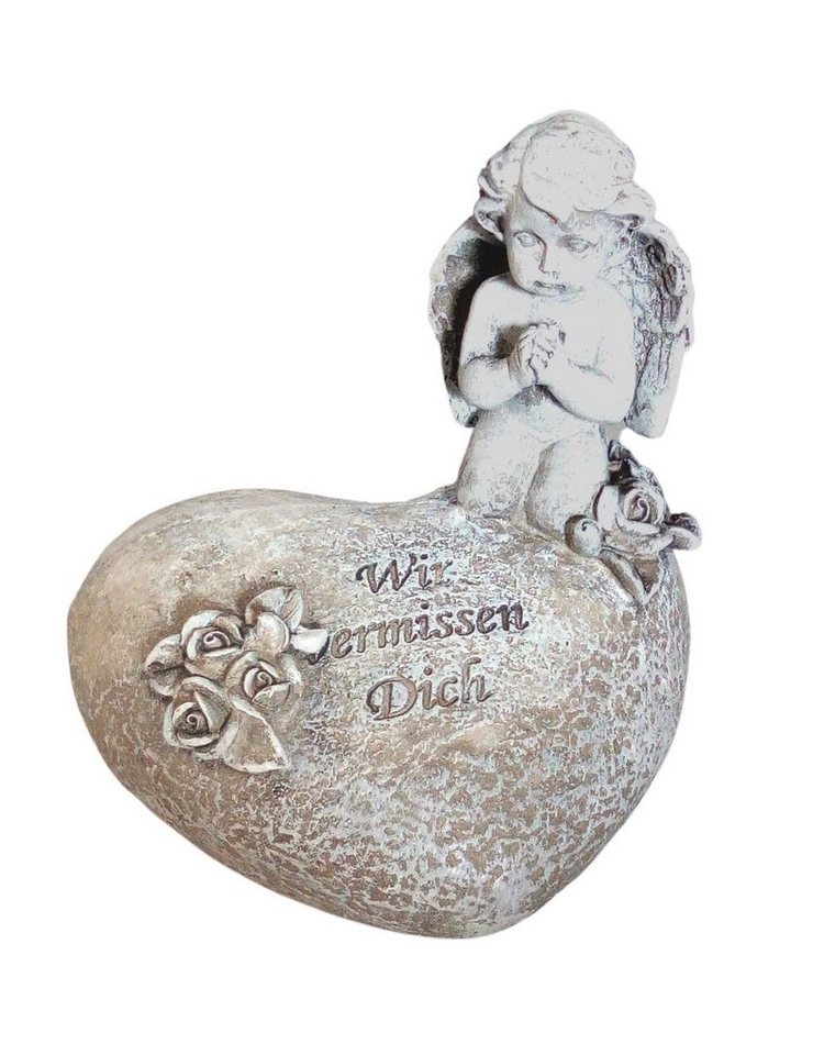 BURI Gartenfigur Gedenkstein Engel auf Herz Grabschmuck Spruchstein Grabdeko Dekoherz G von BURI