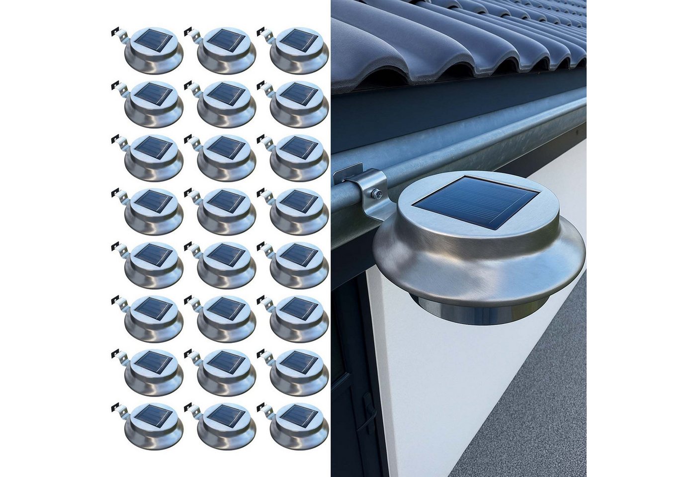 BURI Gartenleuchte 24er Set Dachrinnenleuchte LED Solar Lichtsensor Regenrinne IP44 von BURI