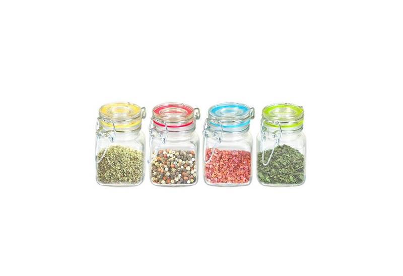 BURI Gewürzbehälter Gewürzgläser 4er-Set Vorratsgläser Drahtbügelgläser Marmeladenglas, Glas von BURI