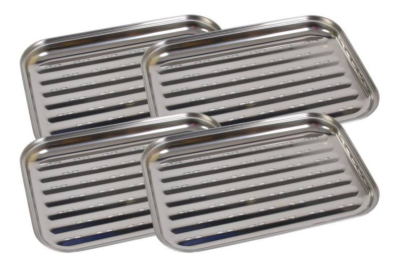 BURI Grillschale 4x Edelstahl Grillschale 35x24cm BBQ Grillzubehör Pfanne Gemüseschale von BURI