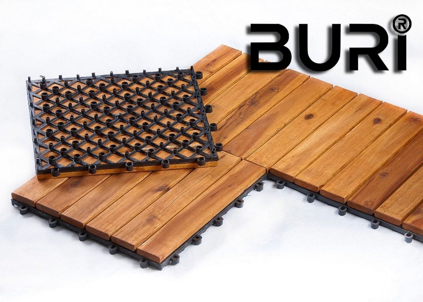 BURI Holzfliesen 2m² BURI® Holzfliesen 30x30 Akazienholz Holz Fliesen Terrassenfliesen von BURI