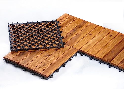 BURI Holzfliesen Terrassenfliesen 1m² 2m² 3m² Fliesen Holz Mosaik 30x30 cm - Balkonfliesen wetterfest aus Akazienholz hochwertig mit Stecksystem Akazie Klicksystem für Terrasse Balkon (2m² - 22 Stk) von BURI