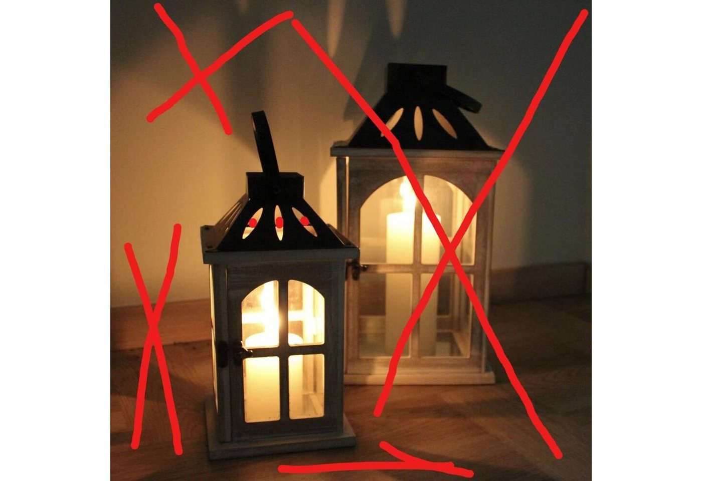BURI Kerzenlaterne 2x 2tlg.Set Holzlaternen Laternen Deko Beleuchtung Kerzen Kerzenhalter von BURI