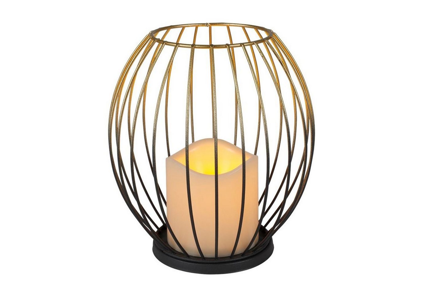 BURI Kerzenlaterne Metall-Laterne Gold mit LED-Kerze warmweiß Timer und Flackereffekt von BURI